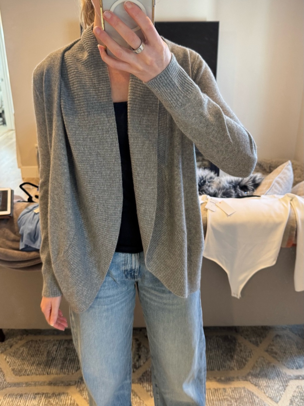 Quince 100% Mongolian Cashmere Gray Open Front Cardigan – Size Small